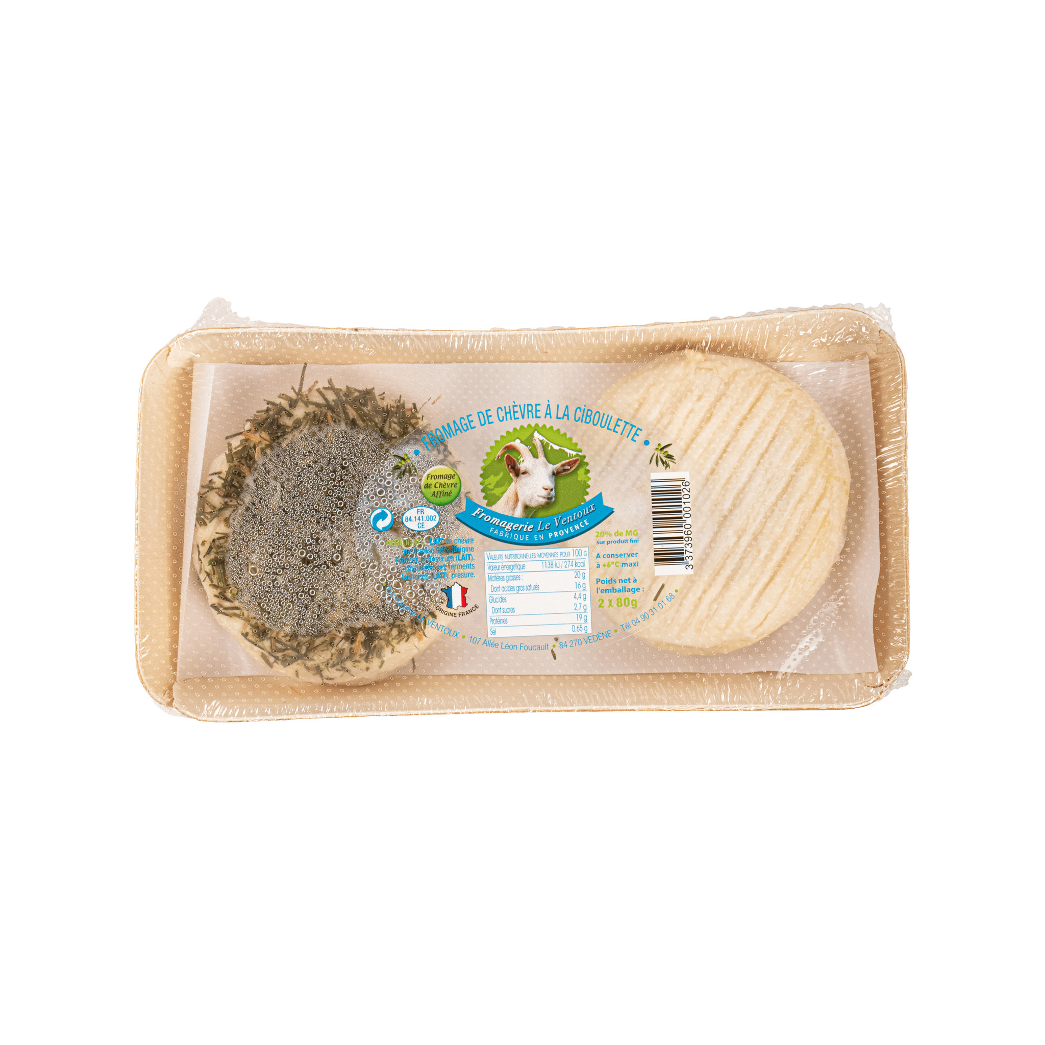 Fromage de chèvre Ciboulette — plateau 80 g × 2
