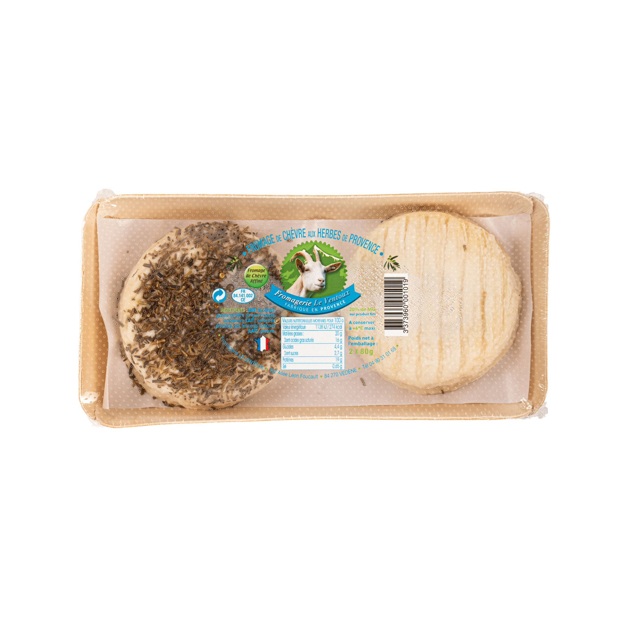 Fromage de chèvre Herbes de Provence — plateau 80 g × 2