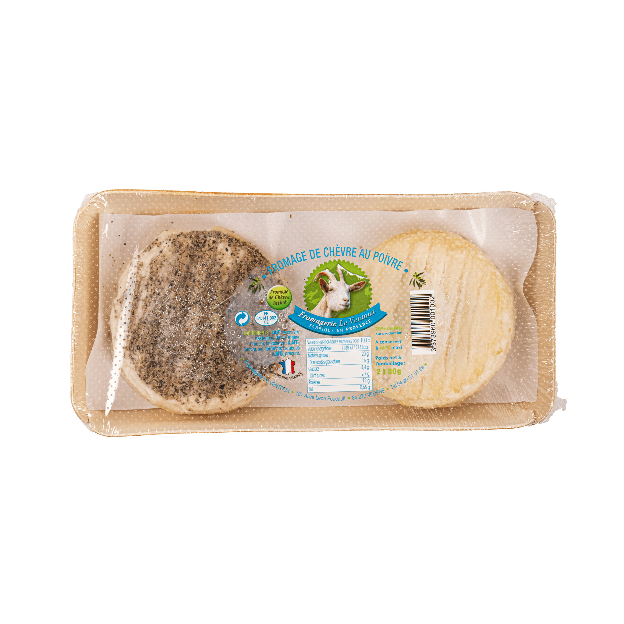Fromage de chèvre Poivre — plateau 80 g × 2