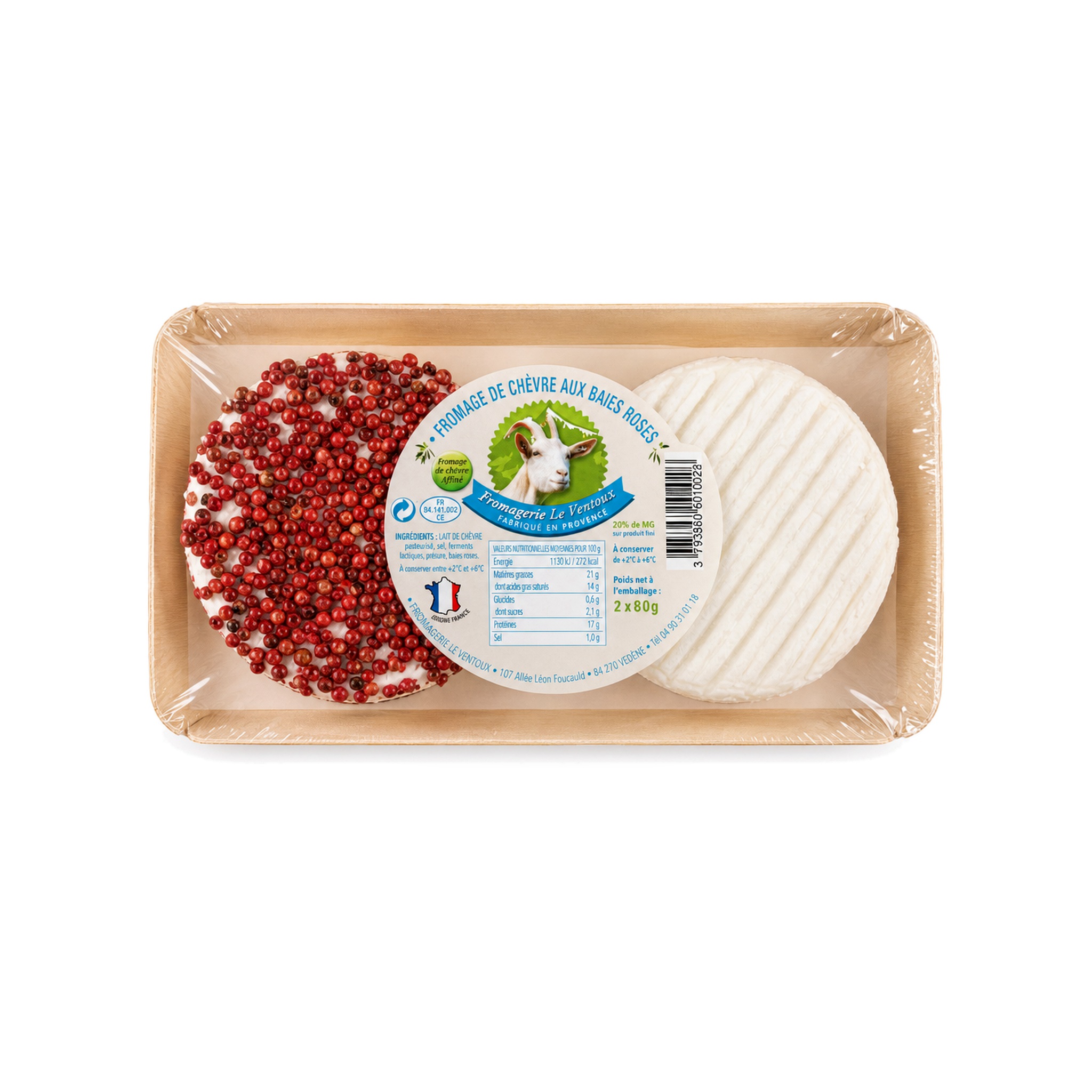 Fromage de chèvre Baies roses — plateau 80 g × 2